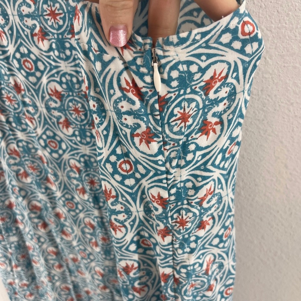 Hollister Medallion Shift Dress Womens L Teal Orange Boho Beach Coastal Festival - Picture 4 of 10